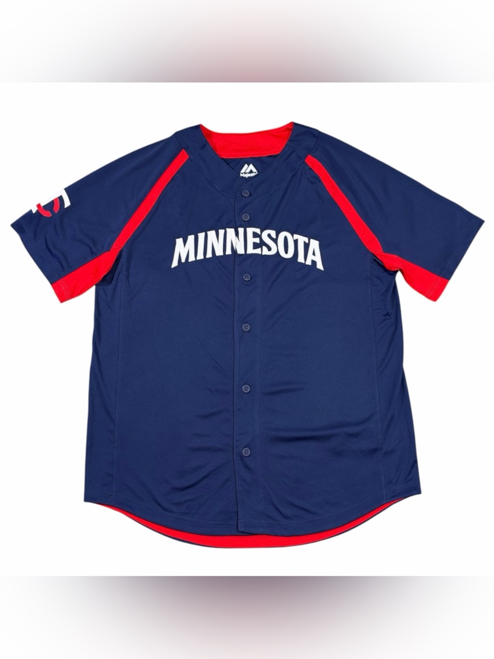 Majestic Minnesota Twins Jersey Men’s L Navy Blue Red Button Front MLB Baseball